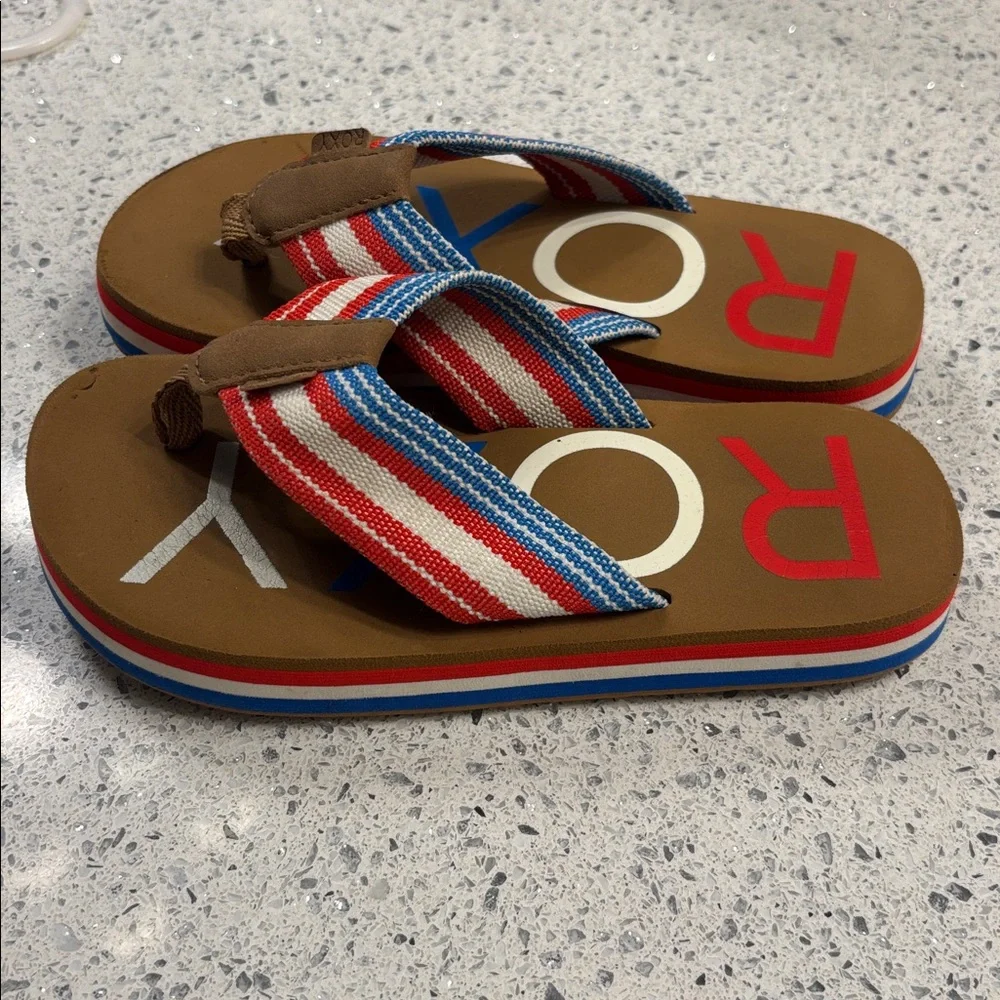 Roxy Kids' Brown Sandals with Red and Blue Straps